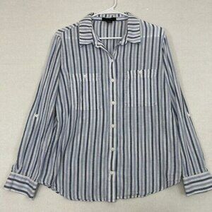 Sanctuary Tomboy Shirt, Linen & Cotton, Blue & White Striped, Large
